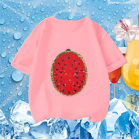 Yoous Summer Watermelon Sequin Short Sleeves Cotton