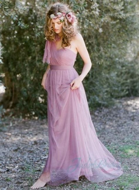 Jm14011 Lavender Purple Color One Shoulder Long Tulle Bridesmaid Dress