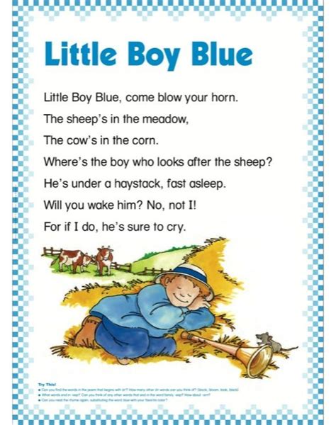 The Best Little Boy Blue Nursery Rhyme Printable 2022 Riset