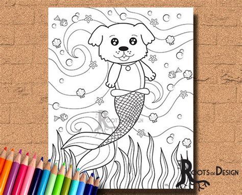 Instant Download Coloring Page Mermaid Dog Art Coloring Print Etsy Italia