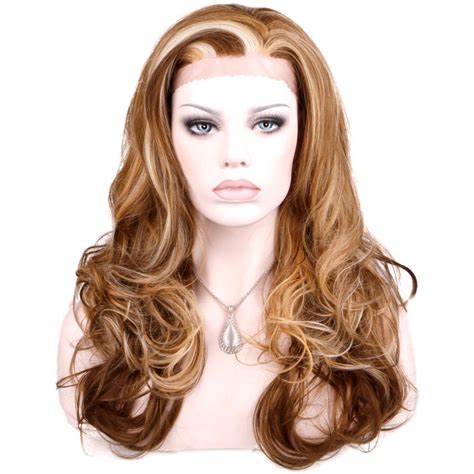 Keewig Synthetic Blonde Lace Front Wig Long Wavy Piano Blend Color Light Brown