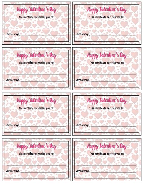 Free Printable Valentines Day T Certificates 5 Designs