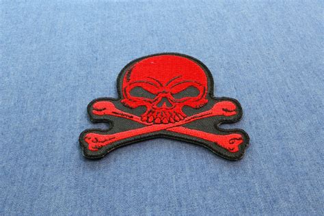 Red Skull And Crossbones Patch Biker Skull Patches By Ivamis Patches