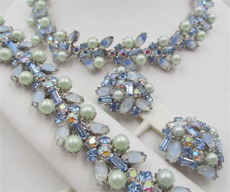 Kramer Of New York Blue Faux Pearl And Givre Rhinestone Parure