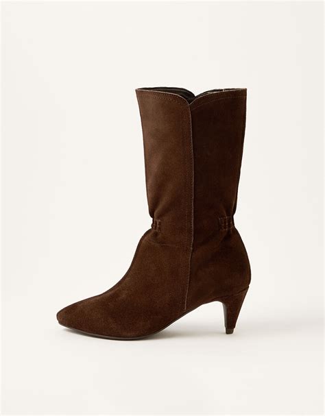 Mid Calf Suede Boots Brown