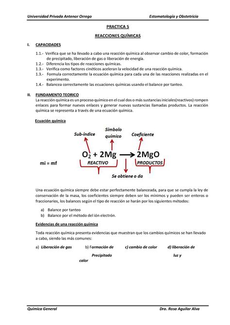 Práctica 5 Reacciones Químicas Resuelto Practica 5 Reacciones
