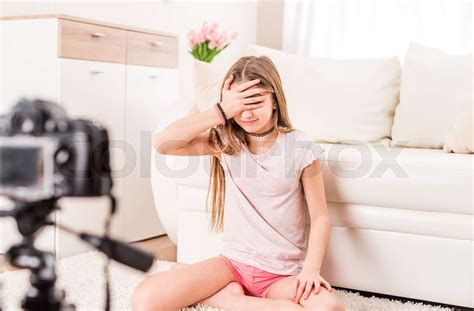 Teen Girl Recording Video At Home Stock Image Colourbox