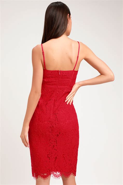 Sexy Red Lace Dress Lace Bodycon Dress Lace Midi Dress