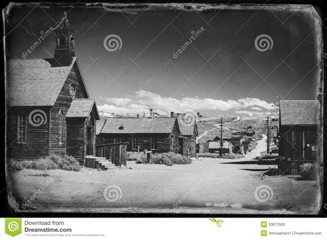 Vintage Black And White Old Photo Of A Western Ghost Town