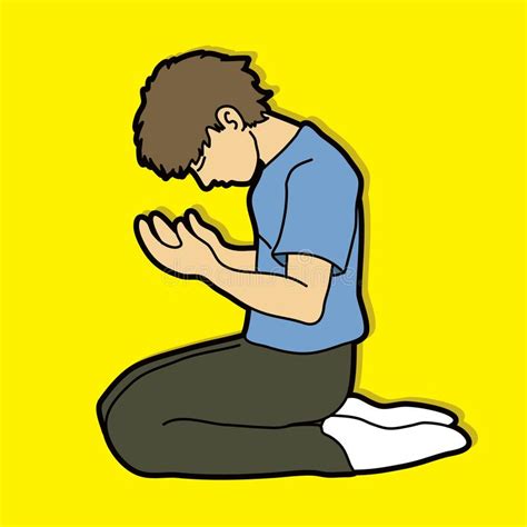Jesus Kneeling In Prayer Christian Cartoon Illustrati