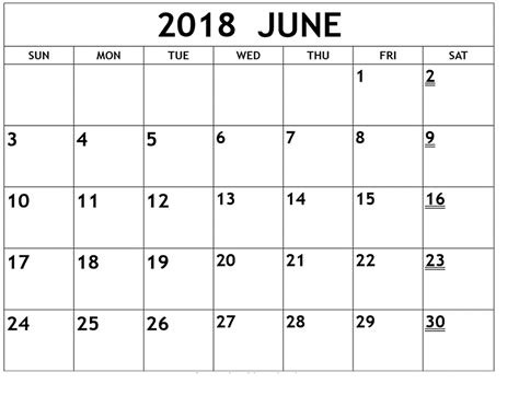 Blank June 2018 Calendar Printable Monthly Calendar Oppidan Library