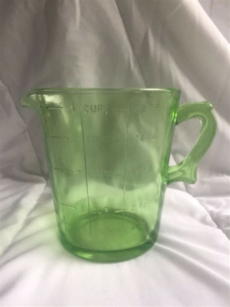 Green Depression Vaseline Uranium Glass Large Measuring Cup Antique