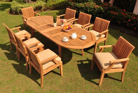 Teak Dining Set8 Seater 9 Pc 94 Double Extension Oval Table And 8