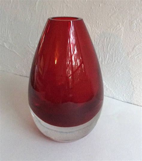 Mcm Scandinavian Ruby Red Vase Art Glass Flawed Etsy Red Vases Glass Art Vase