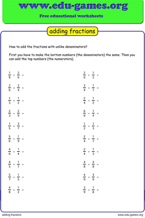 Add Fractions With Same Denominator Worksheet