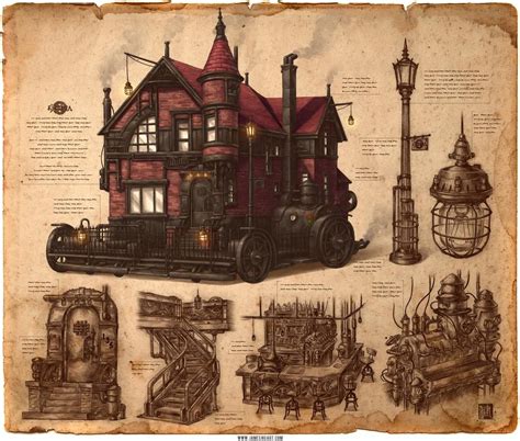 Steampunk House Concept Art Christmaslineartillustration
