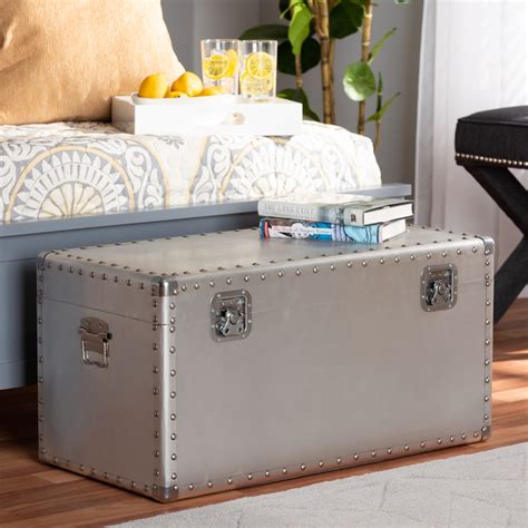 Baxton Studio Serge French Industrial Silver Metal Storage Trunk