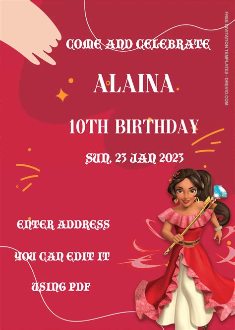 Download Now Free Editable Pdf Elena Of Avalor Birthday Invitation