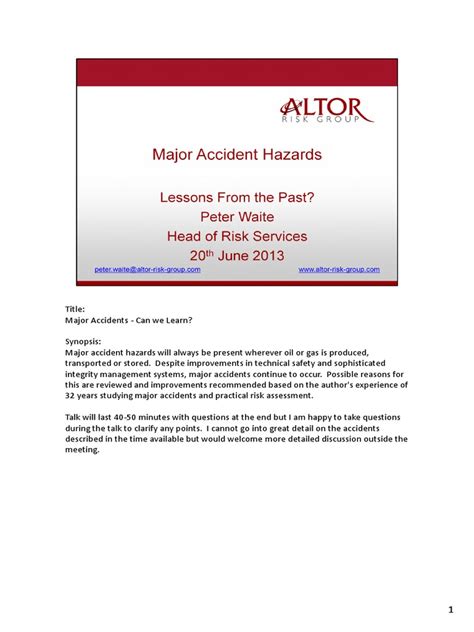 Major Accident Hazards Traffic Collision Risk