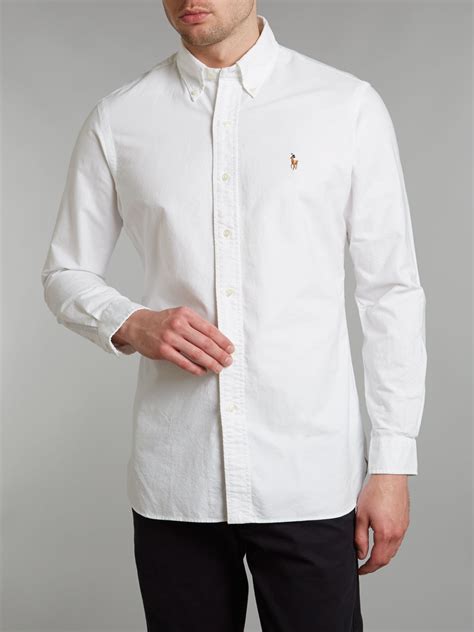 polo ralph lauren long sleeved slim fit oxford shirt in white for men lyst