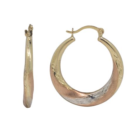 Tri Color Diamond Cut Hoop Earrings 10k Gold Jewelry Earrings