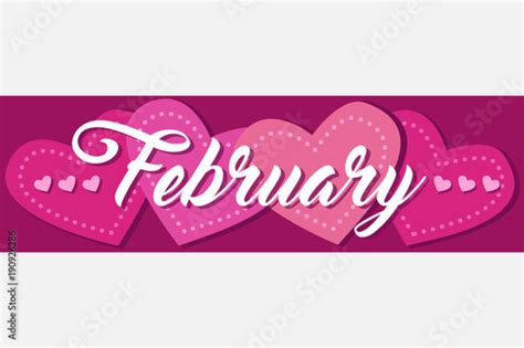 February Single Word With Hearts Banner Vector Illustration 2 Stock