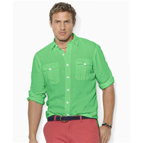 Lyst Ralph Lauren Washed Linen Military Shirt In Green
