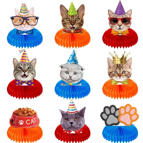 Buy Set Of 9 Cat Themed Honeycomb Centerpieces Cat Birthday Decorations