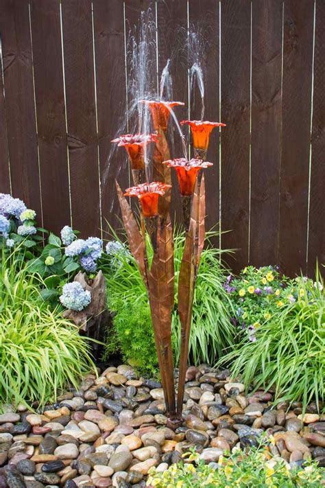 Sunnydaze copper flower petals with five tier leaves outdoor water fountain, 34 inch tall, includes electric bring grace and beauty to your yard with this gorgeous copper flower fountain. Orange Trumpet Flower Fountain Kit | Simple Pond