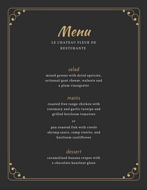 Free Printable And Customizable Fancy Menu Templates Canva