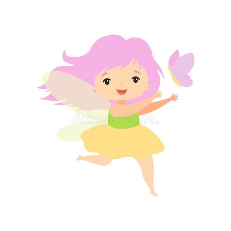 Little Forest Fairy Flying With Butterfly Lovely Fairy Girl Cartoon