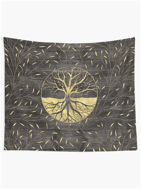 Golden Tree Of Life On Wooden Texture Tapestry By Nartissima Redbubble