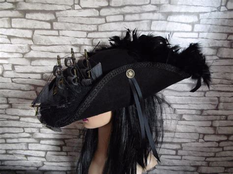 stunning steampunk style pirate tricorn hat black feather ship octopus ebay steampunk