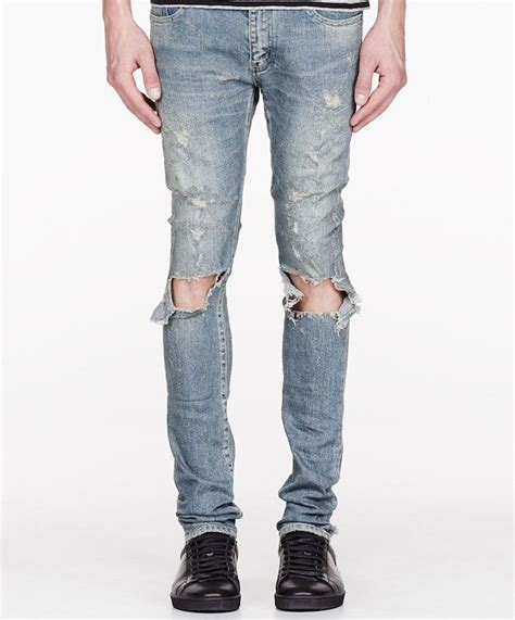 Saint Laurent Faded Distresseddestroyed Denim Jeans Blue