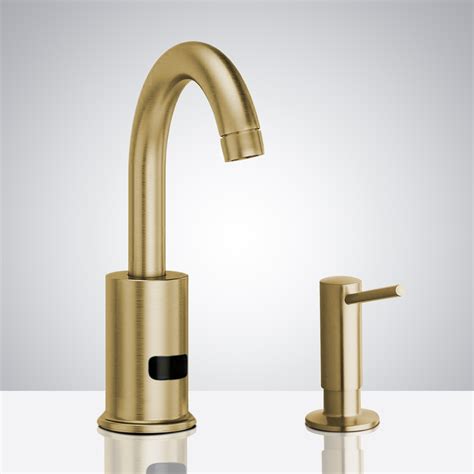 The most common gold soap dispenser material is plastic. The Bathselect Brushed Gold Commercial Infrared Automatic Electronic Faucet with Manual Soap ...