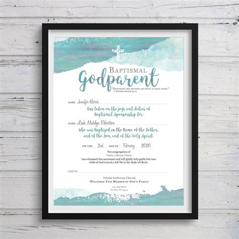 Baptism Godparent Certificate Printable Instant Download Etsy