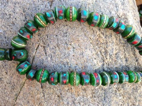 green yak bone mala with turquoise coral and copper 8mm serenity tibet singing bowls