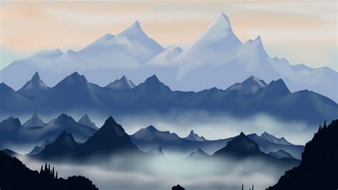 Download Wallpaper 1366x768 Mountains Digital Art Dawn Sunrise