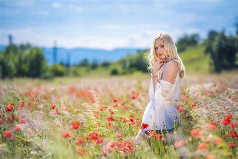 Free Happy Smiling Woman Enjoying Nature Beauty Girl Outdoor In Poppy