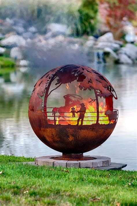 Round Up Ranch Fire Pit Sphere With Flat Steel Base Or Etsy Fire