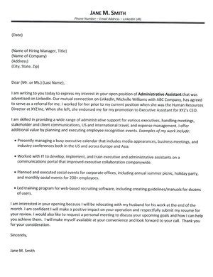 Here this administrative assistant cover letter template helps to get the perfect cover letter to the administrative assistant posting. Administrative Assistant Cover Letter