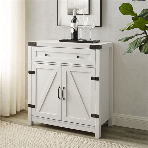 Walker Edison Brushed White Farmhouse Barn Door Accent Cabinet
