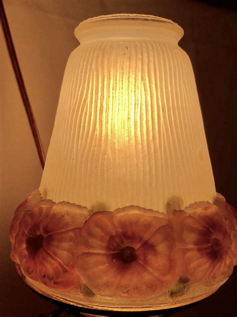 Antique Victorian Frosted White Glass Lamp Shade With Hand Painted Rose Pink Flowers