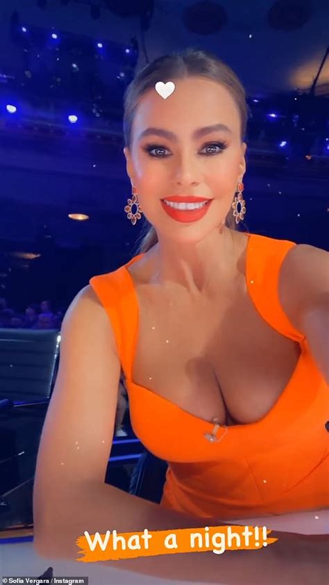 Sofia Vergara Showcases Her Ample Cleavage In Skin Tight Orange Dress For Semi Final Episode Of