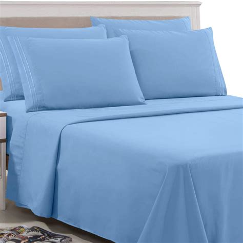 microfiber king bed sheet set wrinkle free 6 piece deep pocket fitted sheet set blue bedding