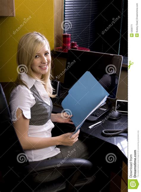 Young Blond Woman Working Behind Desk Stock Image Image