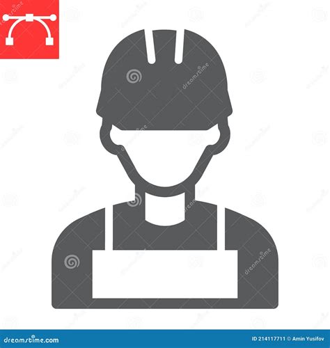 Construction Worker Glyph Icon Engineer And Repairman Miner Vector
