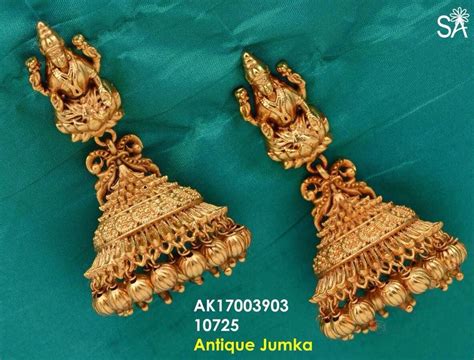 Neautiful One Gram Gold Antique Jumkhas With Lakshmi Devi Motif