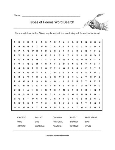 Types Of Poems Word Search Teaching Resources