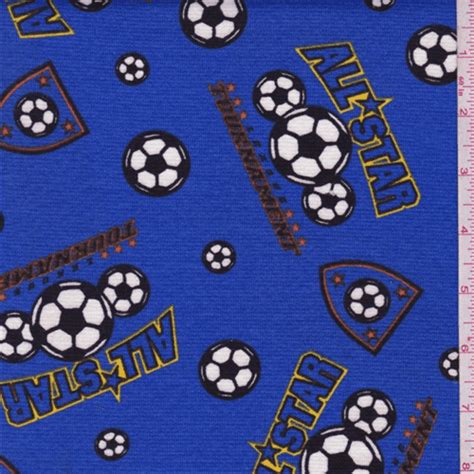 Royal Blue Soccer Print Knit Cotton Fabric By The Yard